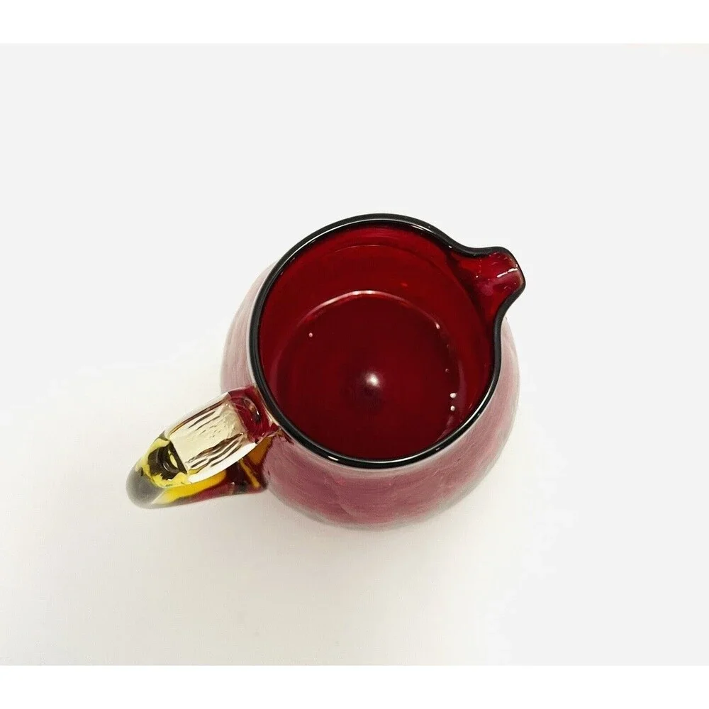 Vintage Amberina Crackle Glass Creamer Pitcher Ruby Red Amber Yellow 5.5”